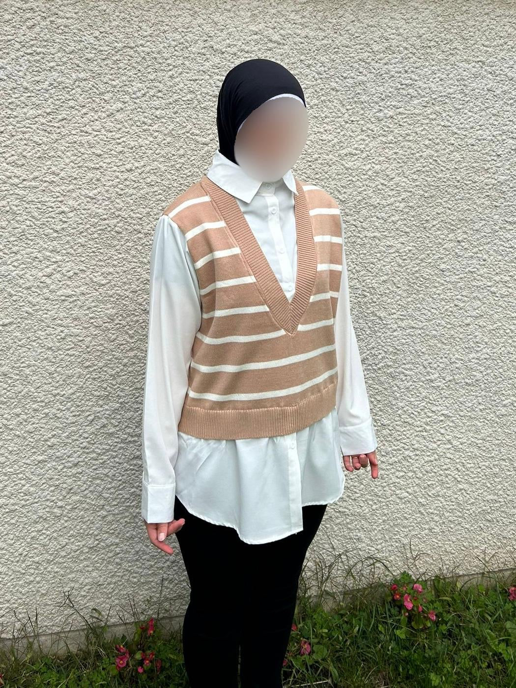 Pull rayé avec chemise intégré